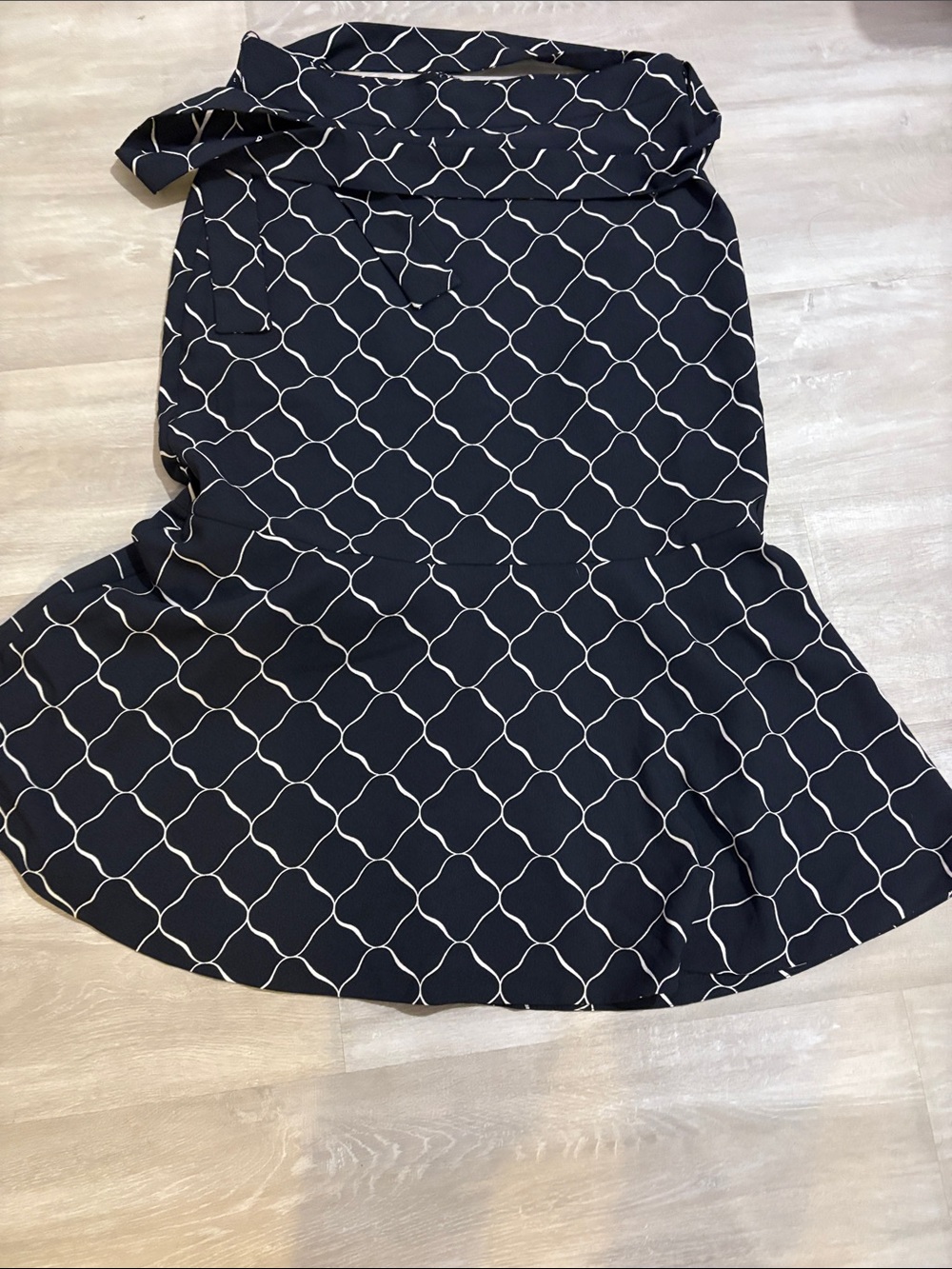 Black Geometric Print Peplum Skirt